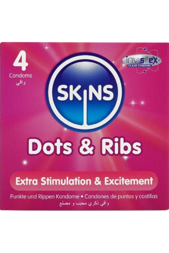 SKINS - DOTS & RIBS PREMIUM CONDOMS CONFEZIONE DA 4