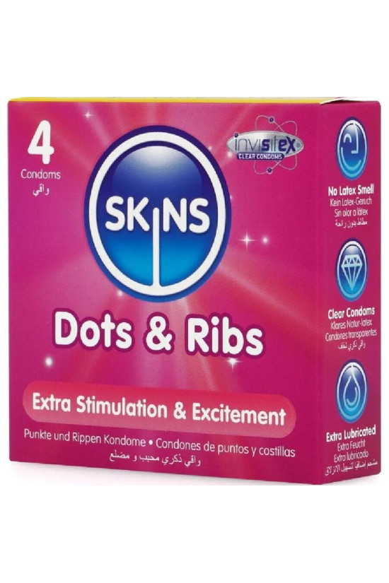 SKINS - DOTS & RIBS PREMIUM CONDOMS CONFEZIONE DA 4