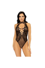 LEG AVENUE - BODY CON APERTURA A CHIAVE IN RETE E PIZZO TAGLIA UNICA