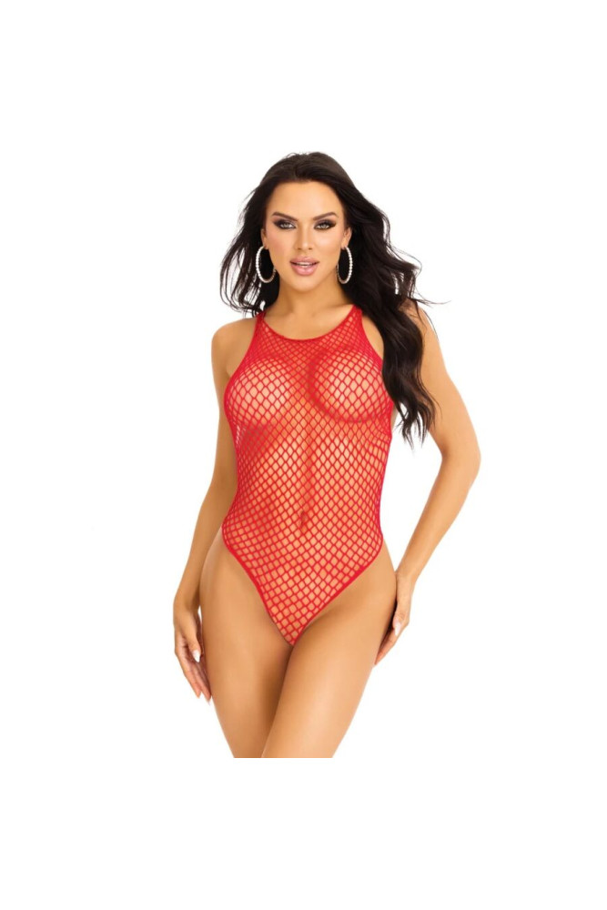 LEG AVENUE - BODY CON CANOTTA A RETE E BOTTONI A PRESSIONE TAGLIA UNICA ROSSO