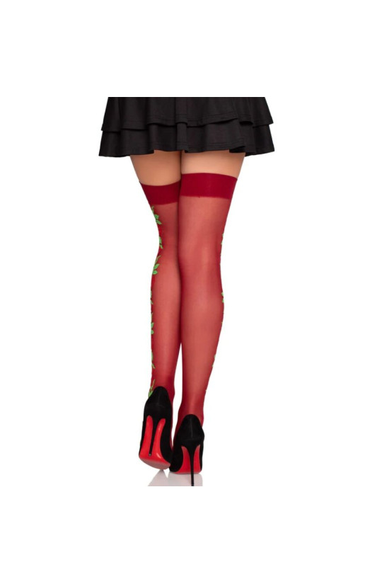 LEG AVENUE - CALZE CON CINTURA GIARRETTIERA 1957 CON FIORI ROSSI - TAGLIA UNICA