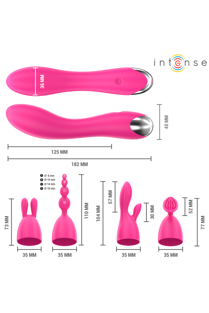 INTENSE - VIBRATORE CHER CON 20 MODALITÀ E TESTINE INTERCAMBIABILI