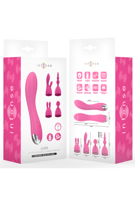 INTENSE - VIBRATORE CHER CON 20 MODALITÀ E TESTINE INTERCAMBIABILI