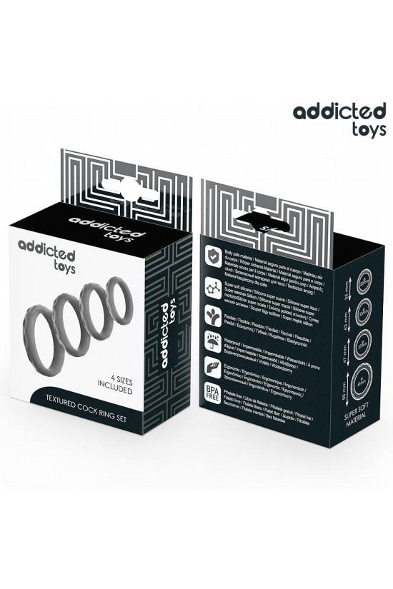 ADDICTED TOYS - SET DI ANELLI PER IL PENE TESTURIZZATI 4 MISURE