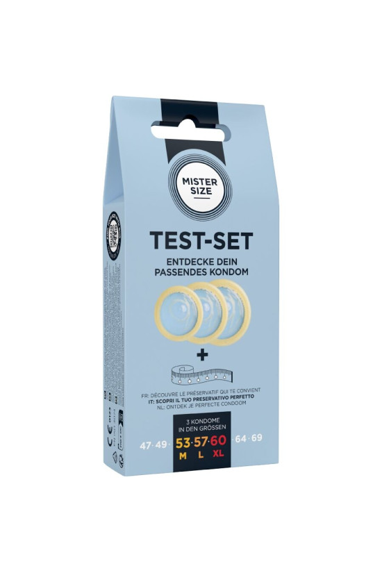 MISTER SIZE - SET DI PROVA 3 PRESERVATIVI DI MISURE DIVERSE + METRO A NASTRO