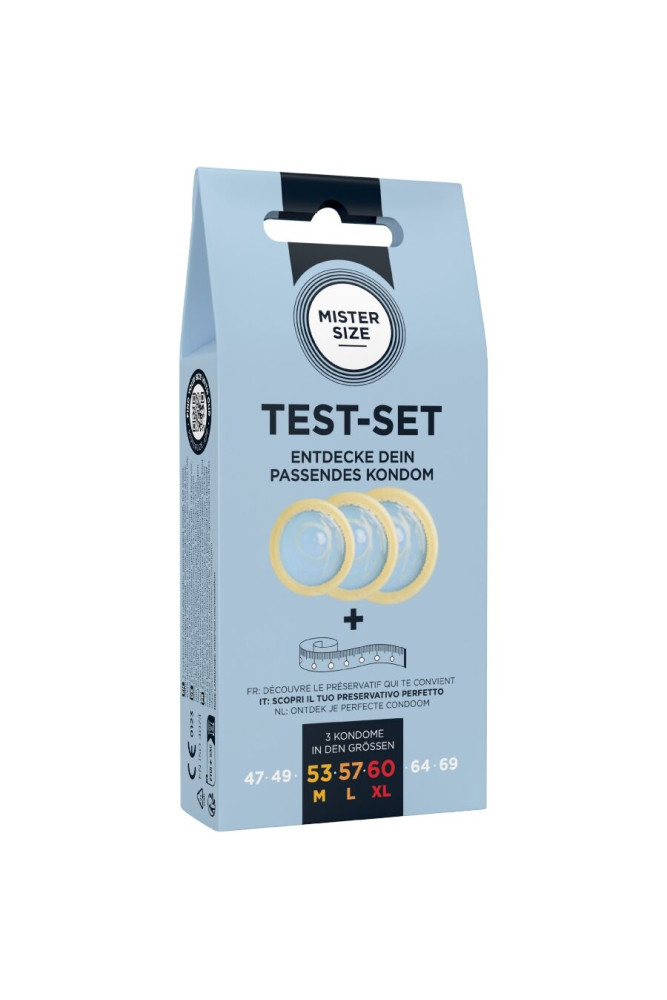 MISTER SIZE - SET DI PROVA 3 PRESERVATIVI DI MISURE DIVERSE + METRO A NASTRO
