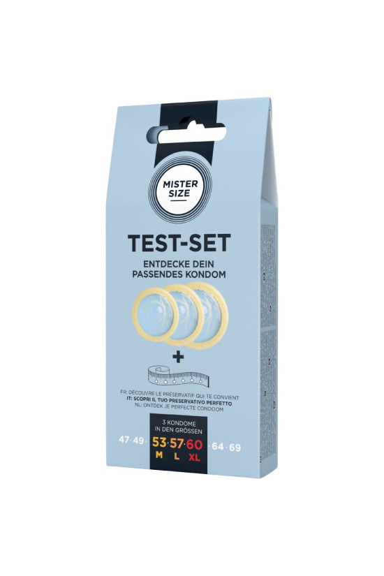 MISTER SIZE - SET DI PROVA 3 PRESERVATIVI DI MISURE DIVERSE + METRO A NASTRO