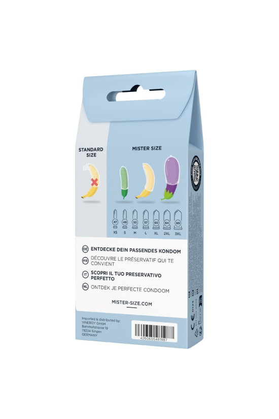 MISTER SIZE - SET DI PROVA 3 PRESERVATIVI DI MISURE DIVERSE + METRO A NASTRO