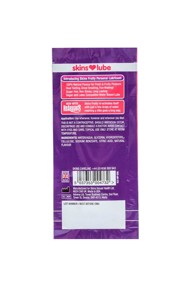 SKINS - LUBRIFICANTE FRUTTATO A BASE D'ACQUA MANGO E FRUTTO DELLA PASSIONE MONODOSE 5 ML