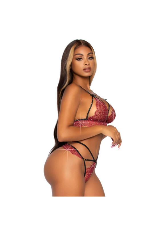 LEG AVENUE - 81623 REGGISENO + PERIZOMA BORDEAUX TAGLIA S