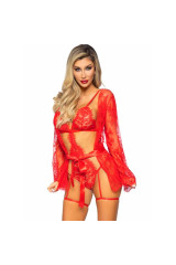 LEG AVENUE - 86123 SET VESTAGLIA TEDDY + GIARRETTIERA ROSSO TAGLIA S