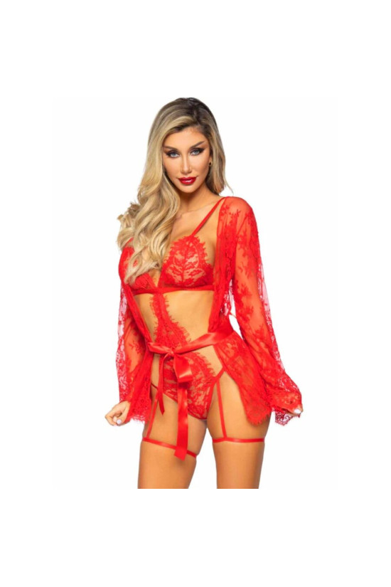 LEG AVENUE - 86123 SET VESTAGLIA TEDDY + GIARRETTIERA ROSSO TAGLIA M