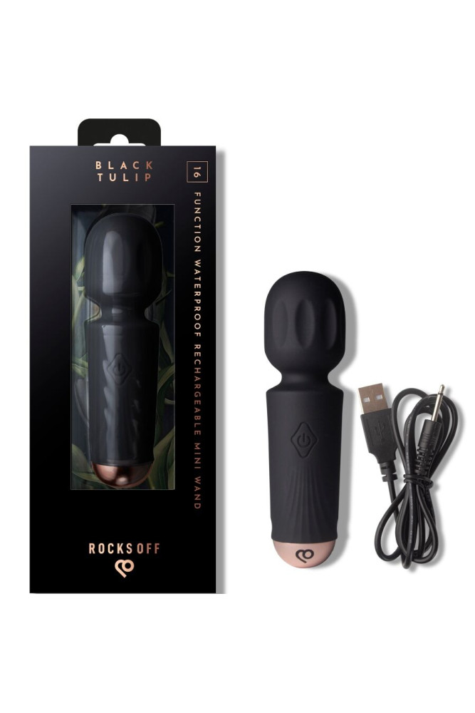 ROCKS-OFF - MINI BACCHETTA RICARICABILE 16 FUNZIONI TULIPANO NERO