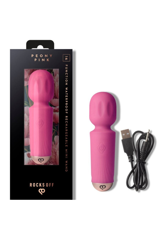 ROCKS-OFF - MINI BACCHETTA RICARICABILE 16 FUNZIONI ROSA PEONIA