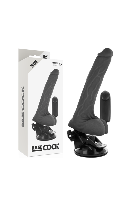 BASECOCK - VIBRATORE REALISTICO TELECOMANDO NERO CON TESTICOLI 20 CM -O- 4 CM