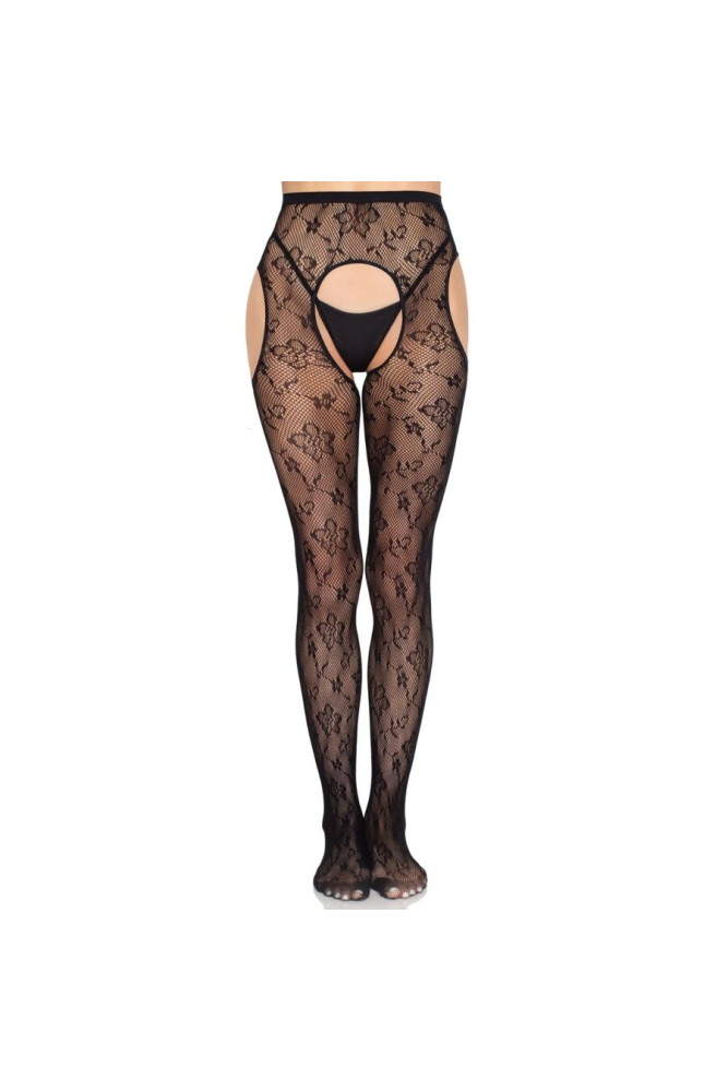 LEG AVENUE - COLLANT CON REGGICALZE BLOOM NET 1967 NERO - TAGLIA UNICA