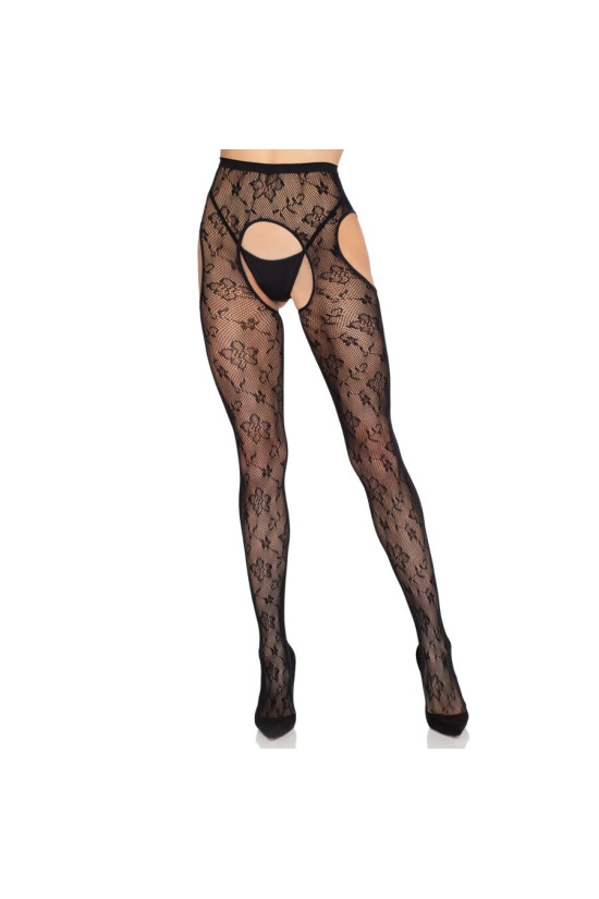 LEG AVENUE - COLLANT CON REGGICALZE BLOOM NET 1967 NERO - TAGLIA UNICA