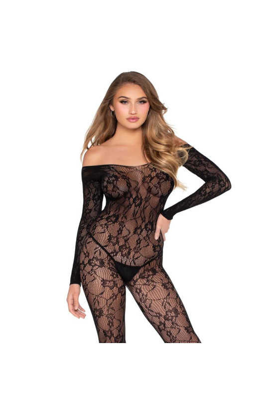 LEG AVENUE - 89366 BODYSTOCKING IN PIZZO NERO - TAGLIA UNICA