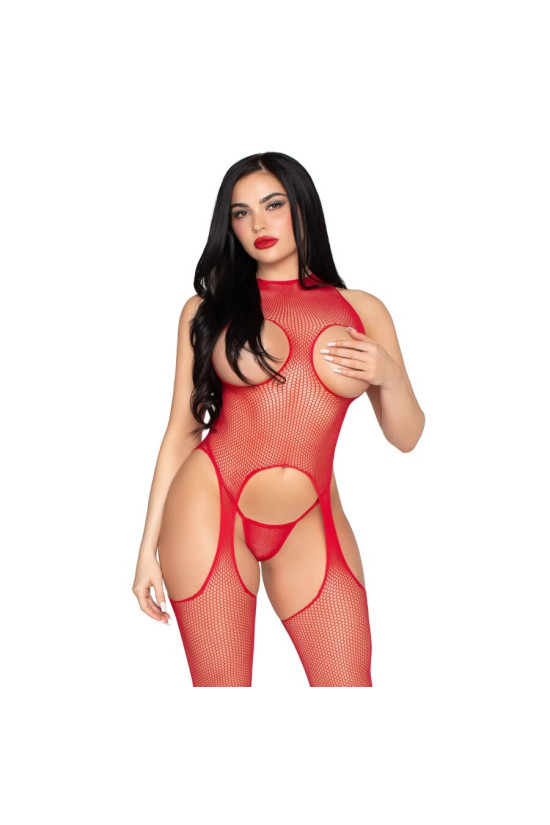 LEG AVENUE - 89374 BODYSTOCKING E SLIP SENZA COPPE ROSSO - TAGLIA UNICA