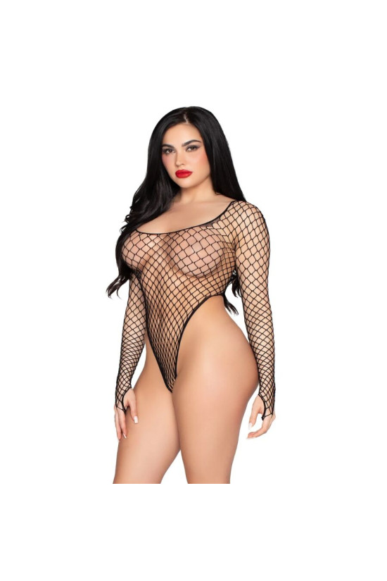 LEG AVENUE - 89377 BODY IN RETE INDUSTRIALE SCOLLATO NERO - TAGLIA UNICA