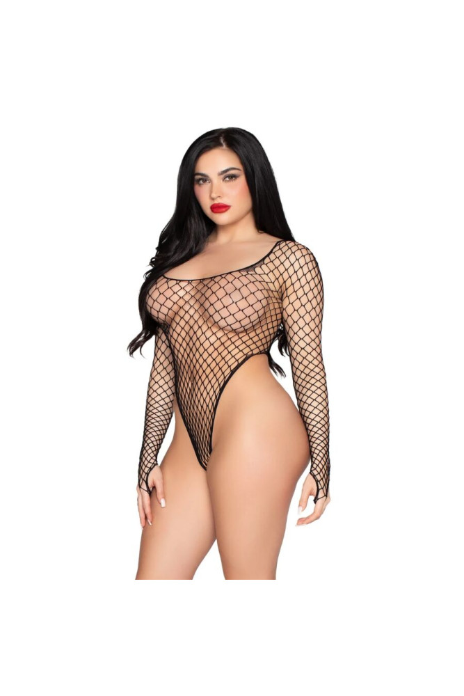 LEG AVENUE - 89377 BODY IN RETE INDUSTRIALE SCOLLATO NERO - TAGLIA UNICA