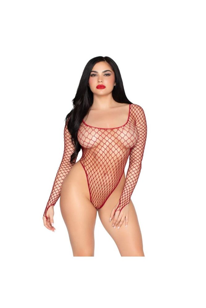 LEG AVENUE - 89377 BODY IN RETE INDUSTRIALE SCOLLATO ROSSO - TAGLIA UNICA