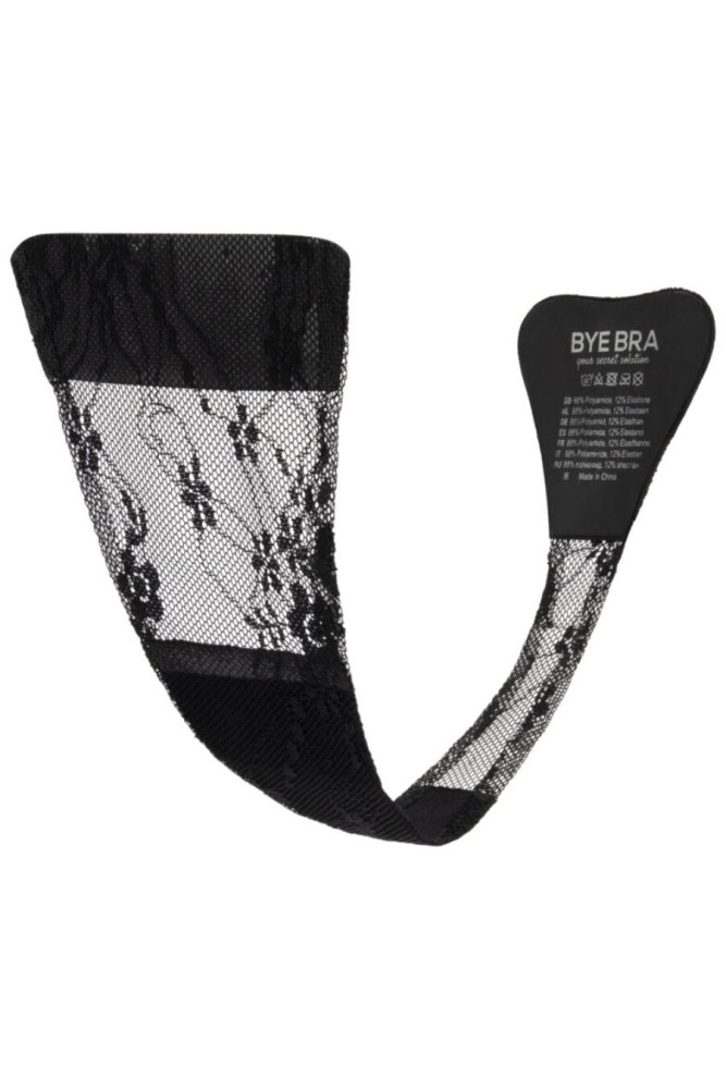 BYE-BRA - TANGA ADHESIVO ENCAJE NEGRO TALLA ÚNICA