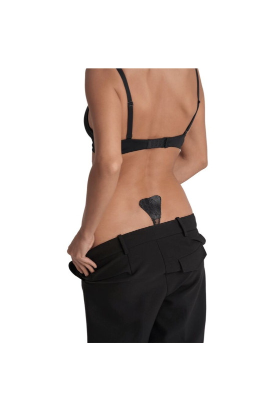 BYE-BRA - TANGA ADHESIVO ENCAJE NEGRO TALLA ÚNICA