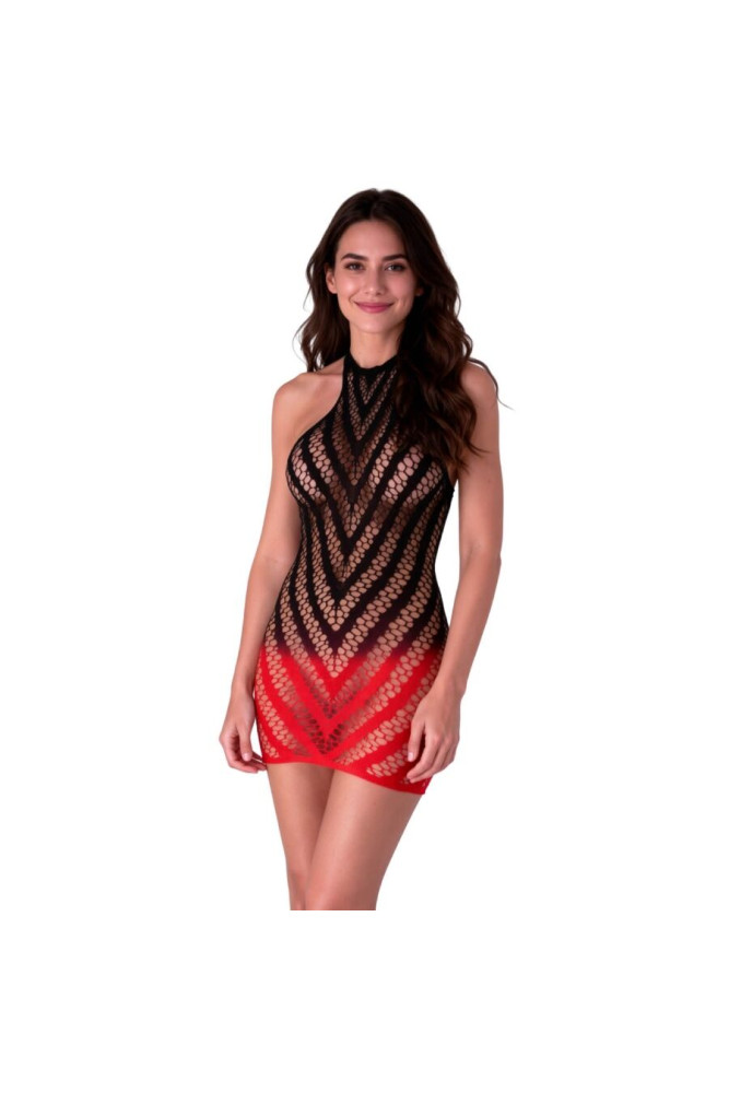 PASSION - BS117 ABITO BODYSTOCKING NERO E ROSSO SFUMATURA