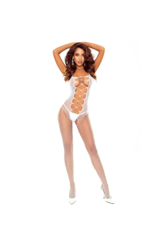 PASSION - BS124 BODYSTOCKING BIANCO CON PIZZI
