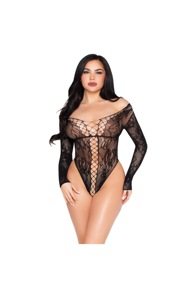 LEG AVENUE - 89370 TEDDY IN RETE E PIZZO NERO - TAGLIA UNICA
