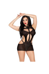 LEG AVENUE - 81680 MINI ABITO OPACO E TEDDY CON SCOLLO A V NERO - TAGLIA UNICA