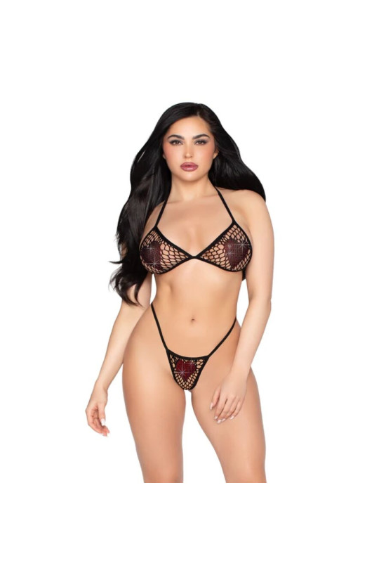LEG AVENUE - 86147 REGGISENO A RETE E PERIZOMA NERO - TAGLIA UNICA