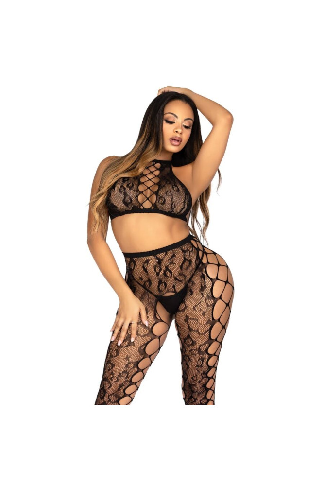 LEG AVENUE - 89372 CROP TOP E COLLANT SENZA CAVALLO NERO - TAGLIA UNICA
