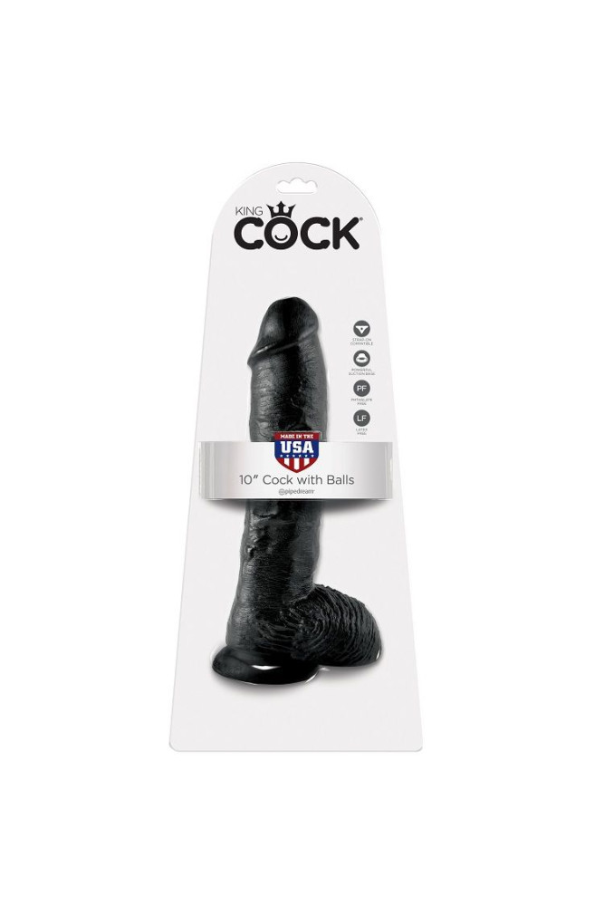 KING COCK - 10 DILDO NERO CON SFERE 25.4 CM