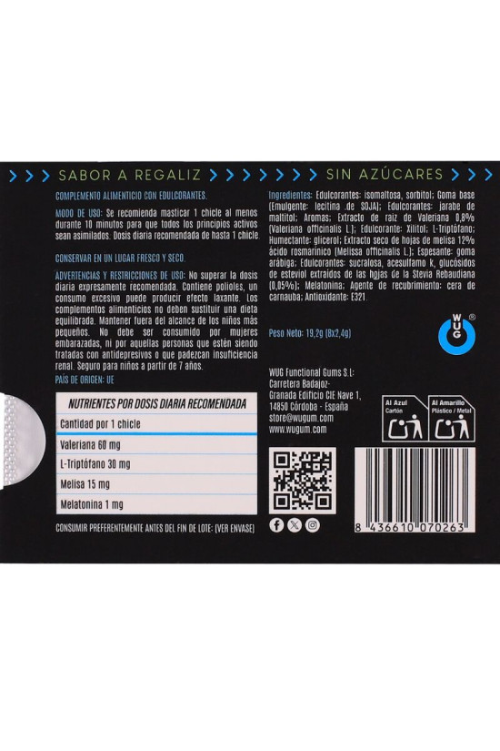 WUG OFF - GOMME DA MASTICARE AL GUSTO DI LIQUIRIZIA CON MELATONINA FUNZIONALE E VALERIANA