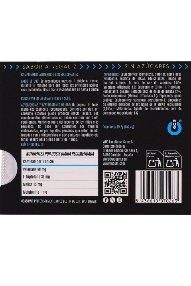 WUG OFF - GOMME DA MASTICARE AL GUSTO DI LIQUIRIZIA CON MELATONINA FUNZIONALE E VALERIANA