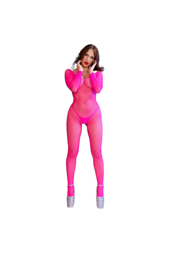 CHILIROSE - CR 4894 BODYSTOCKING IN RETE ROSA NEON S/M