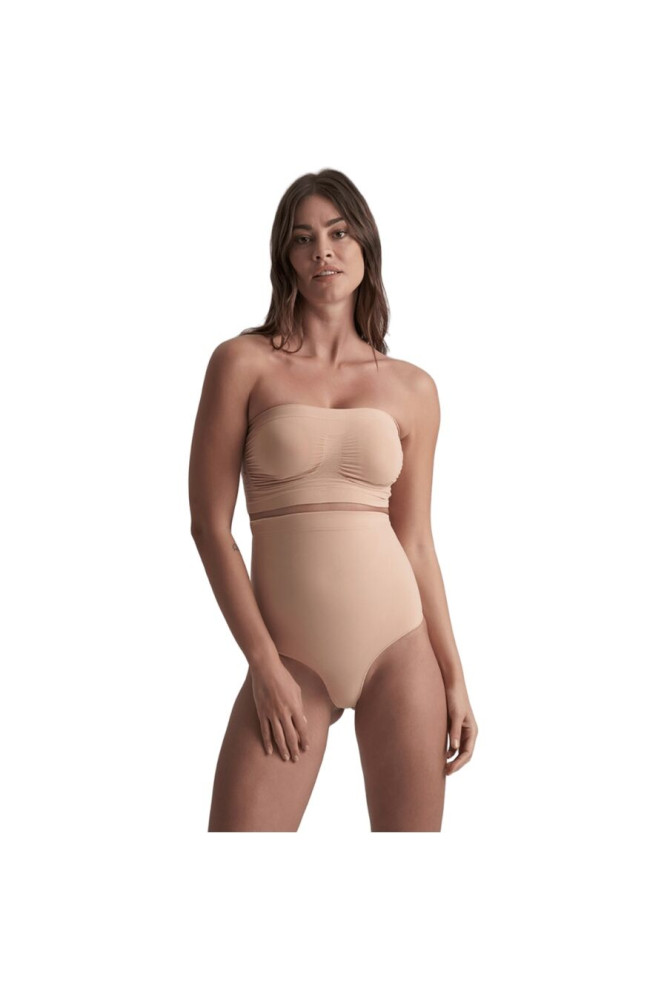 BYE-BRA - TANGA DE TALLE ALTO SIN COSTURAS BEIGE TALLA S