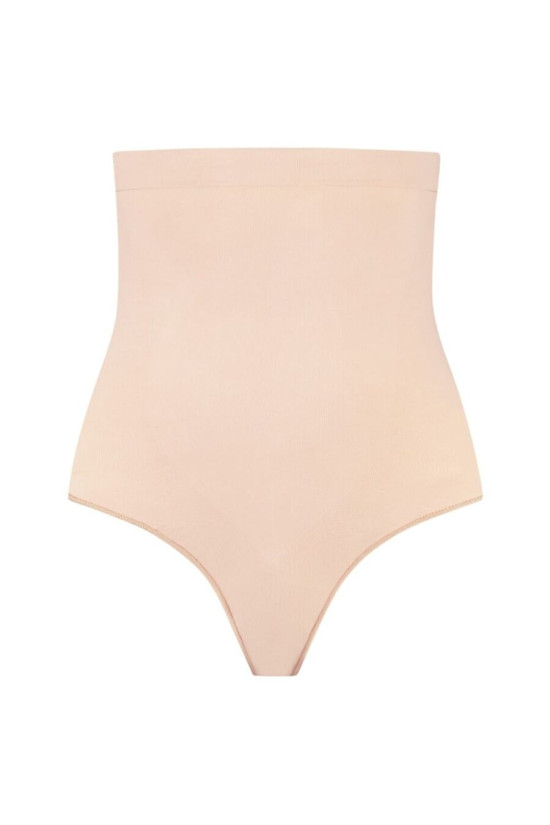 BYE-BRA - TANGA DE TALLE ALTO SIN COSTURAS BEIGE TALLA M