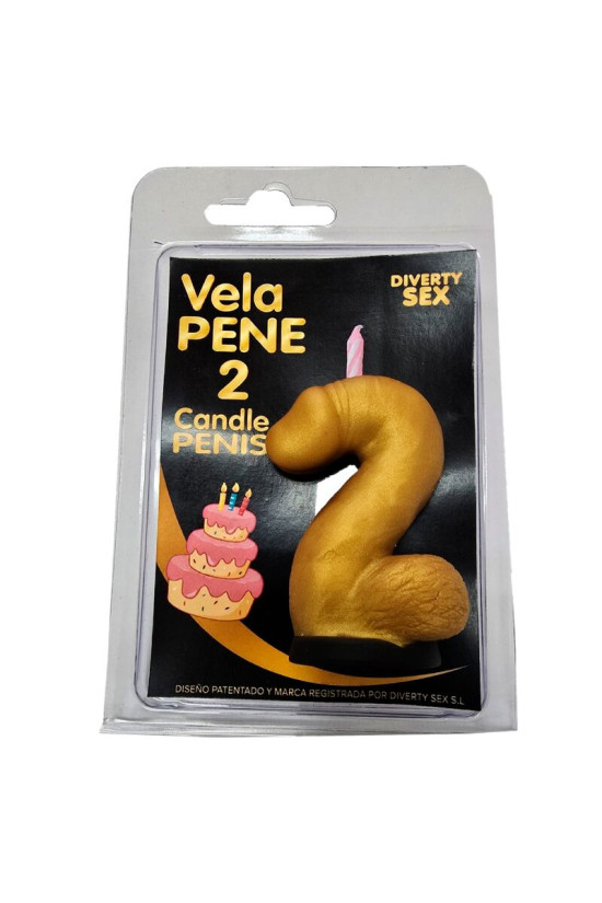 DIABLO PICANTE - CANDELA A FORMA DI PENE NELLA FORMA DEL NUMERO 2 COLORE ORO