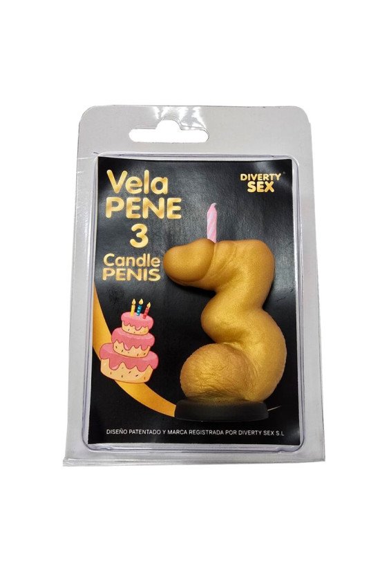 DIABLO PICANTE - CANDELA A FORMA DI PENE A FORMA DI NUMERO 3 COLORE ORO