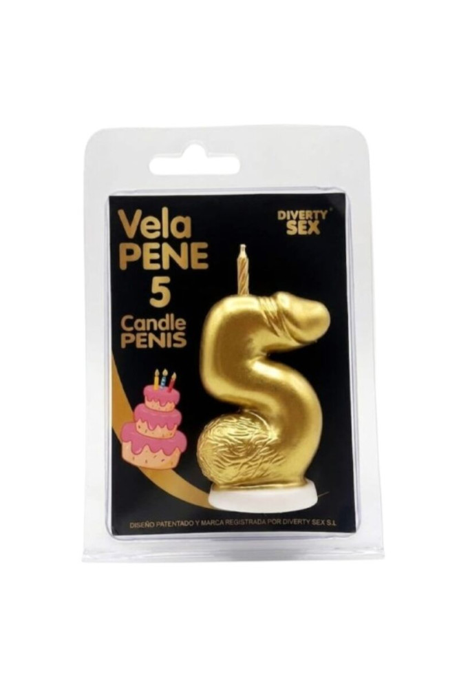 DIABLO PICANTE - CANDELA A FORMA DI PENE A FORMA DI NUMERO 5 COLORE ORO