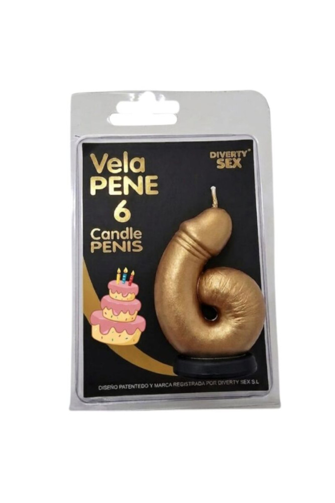 DIABLO PICANTE - CANDELA A FORMA DI PENE NELLA FORMA DEL NUMERO 6 COLORE ORO
