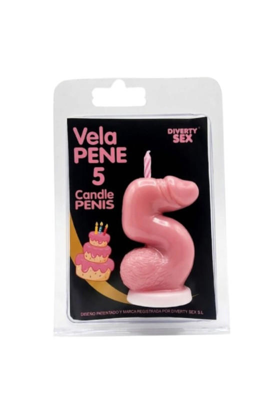 DIABLO PICANTE - CANDELA A FORMA DI PENE A FORMA DI NUMERO 5 COLORE ROSA