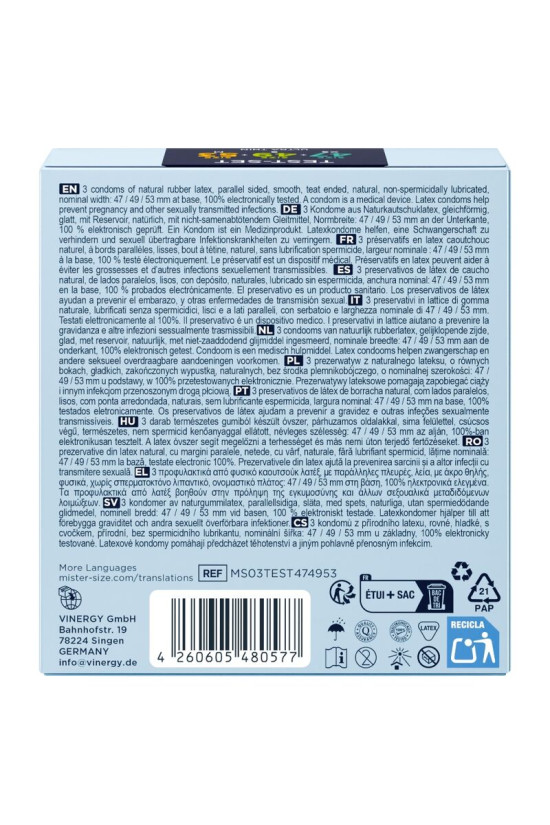 MISTER SIZE - CONFEZIONE CAMPIONE PRESERVATIVI MISURA 47-49-53 MM (3 UNITÀ)