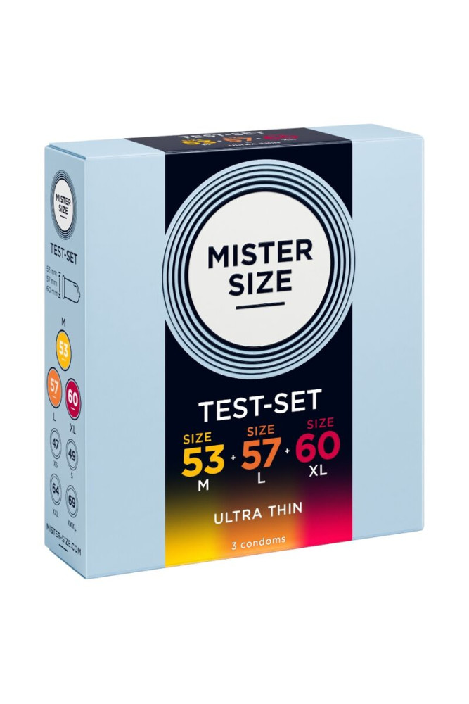 MISTER SIZE - CAMPIONE CONFEZIONE PRESERVATIVI MISURA 53-57-60 MM (3 UNITÀ)