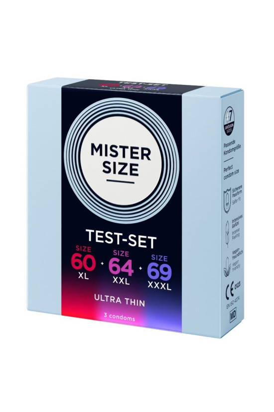 MISTER SIZE - CAMPIONE CONFEZIONE PRESERVATIVI MISURA 60-64-69 MM (3 UNITÀ)