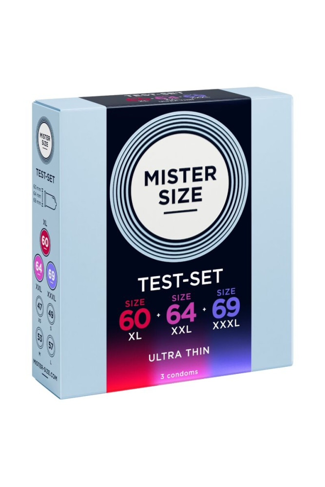 MISTER SIZE - CAMPIONE CONFEZIONE PRESERVATIVI MISURA 60-64-69 MM (3 UNITÀ)
