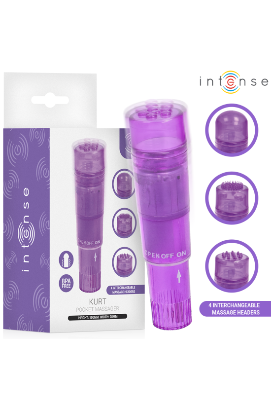 INTENSE - MINI MASSAGGIATORE KURT CON 4 TESTINE INTERCAMBIABILI VIOLA